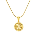 Golden round hammered pendant necklace featuring letter X inlay with beaded edge - Gold-Letter X (Snake Chain)