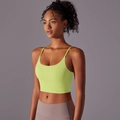 Close-up of fluorescent green sports bra with thin straps and high-stretch nylon fabric - S / Tops / Lemon Yellow