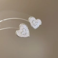 Elegant heart-shaped silver stud earrings featuring white textured crystals on a stand - 100# Silver Pin - Silver Pink