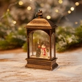 Bronze Christmas lantern with snowman and tree inside on snowy background - Flat Lamp Snowman Style (No Water)