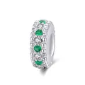 S925 sterling silver bead charm with green and white crystals for snake chain bracelets - Green & Clear Zirconia (BSC185)