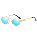 Gafas de sol steampunk con montura de metal dorado y lentes de espejo azul claro - Marco Dorado Espejo Azul