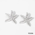 Silver 316 stainless steel starfish stud earrings with micro pavé rhinestones - Silver Starfish Earrings (PD3096)