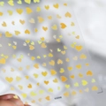 Adhesive nail art sticker featuring assorted yellow heart patterns on transparent film - Yellow Hearts (KX098)