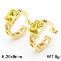 Gold rectangular hoop earrings with yellow faceted zircon stones in 20x8mm size - Gold Yellow