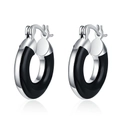 Orecchini a cerchio minimalisti in argento con smalto nero e riflesso a specchio - Smalto Nero Base Argentata