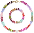 Bohemian colorful natural stone beaded necklace and bracelet set with pearl - Style 34 Necklace and Bracelet Set (6mm)