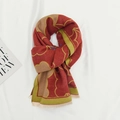Kids knitted winter scarf in red, mustard yellow and brown patchwork with fringe - Red