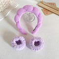 Purple plush padded headband and wristband 3-piece set for washing face and makeup - Purple