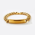Polished 18K gold plated Cuban link bracelet with rectangular curved metal plate - Relief Dot Decoration / Gold