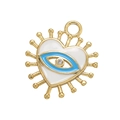 Dettaglio di un ciondolo a cuore dorato con smalto Evil Eye blu e cristallo incastonato - Bianco