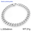 Polished silver stainless steel Cuban link bracelet, size 200mm x 8mm with secure clasp - 8mm Width Electric Polishing Style (KB207785-Z)
