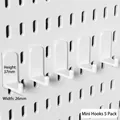 Set of 5 white mini L-shaped hooks for pegboard organizer, 37mm height and 26mm depth - Mini Hooks 5Pcs - White