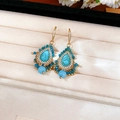 Bohemian earrings with teardrop turquoise, blue beads and gold hooks in vintage style - Gold-Blue Hook Style