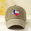 Gorra de béisbol vintage caqui con bordado de mapa de Texas para protección solar - Talla única / Caqui