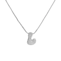 Silver balloon letter J pendant necklace with zircon pavé setting on a box chain - Letter L / Silver