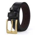 Cintura classica in finta pelle nera da uomo con fibbia ad ardiglione in metallo oro - Stile 1 (Cucitura a croce classica) / Nero