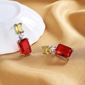 Elegant silver drop earrings featuring radiant red and yellow rectangular gemstones - Yellow+Red
