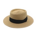 Klassischer Strohhut mit breiter Krempe und schwarzem Band für Strandurlaub und UV-Schutz - Khaki / M (56-58cm)