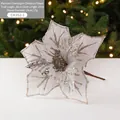 24cm Weißgoldene Champagner künstliche Weihnachtsblume mit Glitzer für den Weihnachtsbaum - Weiß