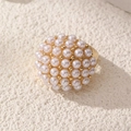 Macro shot of cluster pearl cocktail ring with glossy gold metal setting on stone - Pearl Cluster Cocktail Ring (RZ0872-A)