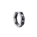 Silver hexagon stainless steel hoop earring with black enamel and cross patterns - Single Piece / Steel Hexagon Cross
