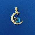 Golden crescent moon and star pendant with blue cosmic gemstone for DIY jewelry - Star Moon Blue Starry Sky Gem Style (706)
