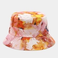 Detail of artistic floral pattern and reinforced stitching on reversible sun hat - Pink Orange Yellow White Oil Painting Print Style (34#色)