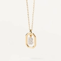 Minimalist gold octagon pendant with micro-pave zircon letter B charm and chain - Letter B