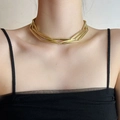 Chic multi-layered golden metal tubular collar necklace for a modern minimalist fashion look - Gold-Tone Multi-Layer Cylindrical Tubular Necklace (Style #3)