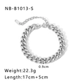 Silver stainless steel Cuban chain bracelet with lobster clasp and adjustable link chain - Polished Cuban Link Bracelet (NB-B1013-S) / Silver