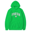 Hellgrüner Hoodie mit amerikanischem College-Stil FRESH und Love Herz-Aufdruck - S / Oberteile / Obstgrün 1