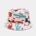 Detail of cute fox and cactus patterns on a double-sided sun hat bucket hat - M (56-58cm) / Bohemian Fox Cactus Print