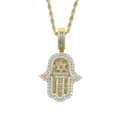 Ciondolo Mano di Fatima dorato con Stella di David e zirconi su catena a corda - 60CM / Oro