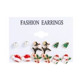 Christmas stud earring set featuring 6 pairs of festive oil-dripping charms and pearls - Christmas Hat and Snowman Set (MS940-16)