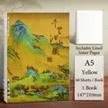 A5 refillable notebook with Thousand Li of Rivers and Mountains art cover and clear rings - A5 Thousand Miles of Rivers and Mountains (Yellow) / A5/60 Sheets Lined