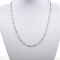 Detail of silver stainless steel bead chain with purple enamel round beads on a bust - Steel Color + Purple
