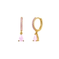 S925 silver needle drop earrings with pink zircons in a gold plated geometric finish - Pink Gold