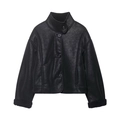 Giacca da donna in finta pelle scamosciata nera con fodera in shearling e colletto - XS / Nero