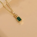 Minimalist 14K gold plated necklace featuring a rectangular emerald green zircon pendant - Emerald