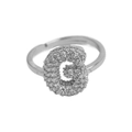 Silver letter G open ring with micro-paved rhinestones and bubble balloon design - Adjustable Open / Silver-G