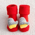 Thick red Christmas baby socks with plush snowflake patch and cozy folded ribbed cuffs - Approx. 0-1 Year / Christmas Mittens