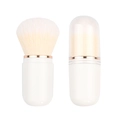 Tragbarer, ausziehbarer Kapsel-Make-up-Pinsel in Weiß mit roségoldenem Ring und Deckel - OPP-Verpackung / Weiß