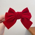 Elegant red velvet bow hair clip with high-quality soft texture and metal fastener - Hair Bow / Large / Red