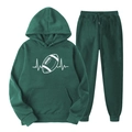 Survêtement en polaire vert foncé avec sweat à capuche et pantalon à imprimé de rugby - S (L) / Haut Et Bas / Vert Foncé 5 (Pouls de Football)