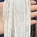 4x13mm white quartz column beads with translucent finish and natural stone texture - 4x13mm Tube/Strand / Natural White Crystal