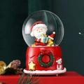 Detail of Santa Claus inside a Christmas crystal ball music box with festive red base - Santa and Gifts (2207Y)
