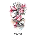 Waterproof tattoo sticker with red roses, skulls, and a gothic cross design, model TH-155 - Th-155 / 210*148mm