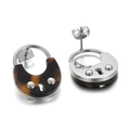 Golden stainless steel padlock earrings featuring tortoiseshell resin texture and stud back - Tortoise Lock Silver (KE60937-K)