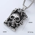 Detail shot of gothic skull and rose embossed pendant with dimensions and weight specs - Skull with Rose Pendant